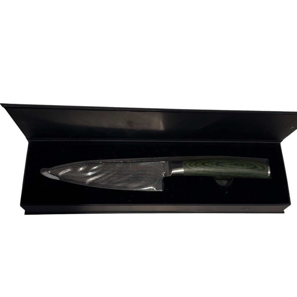 New HEXCLAD 6" Chef's Knife Japanese Damascus Steel Green Pakkawood Handle